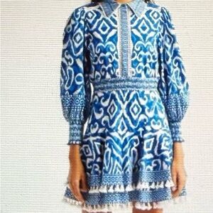 Alice + Olivia Mixed Print Long Sleeve Stretch Cotton Minidress, NWOT, size 8